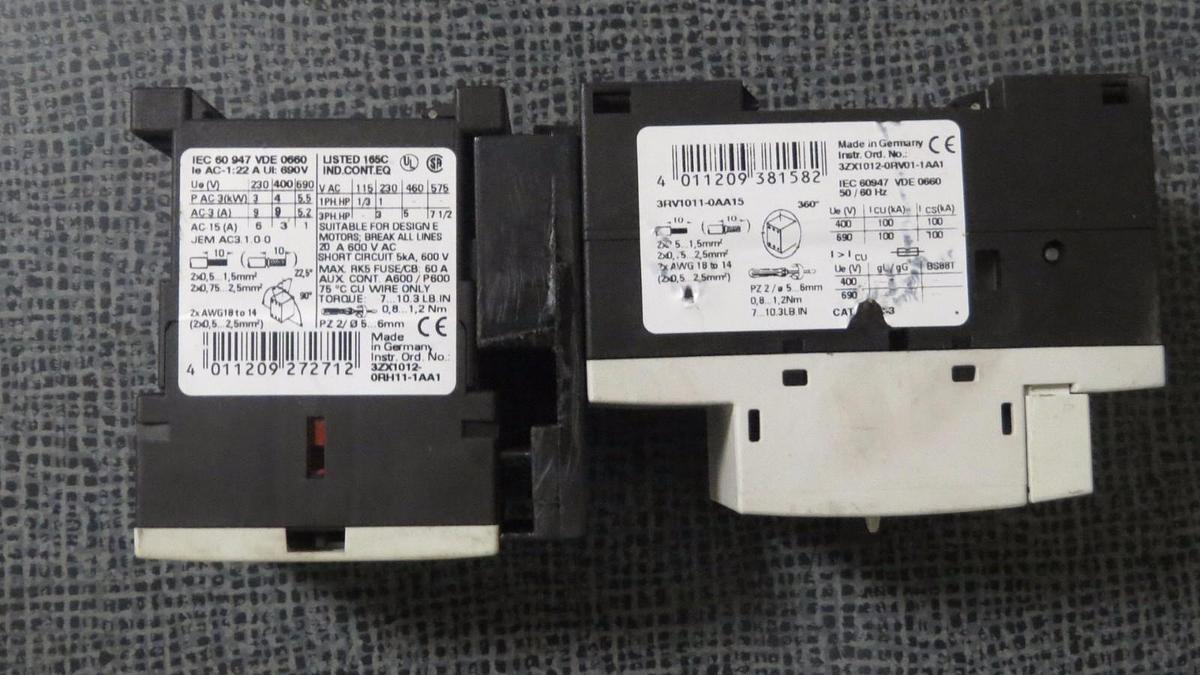 Used SIEMENS SIRIUS 3R STARTER SET 0.11-0.16 AMP 3RV1011-0AA15 WITH 3RT1016-1BB42