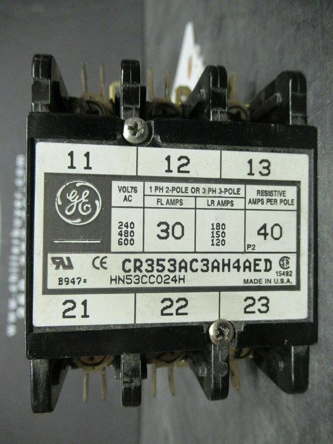 Used GE CONTACTOR CR353AC3AH4AED 30 AMP 600 VAC 40 A RES GENERAL ELECTRIC HN53CC024H