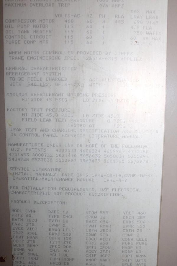 Used TRANE CENTRAVAC CHILLER CONTROL SYSTEM CVHF555 460V 3-PHASE 320KW *WARRANTY*