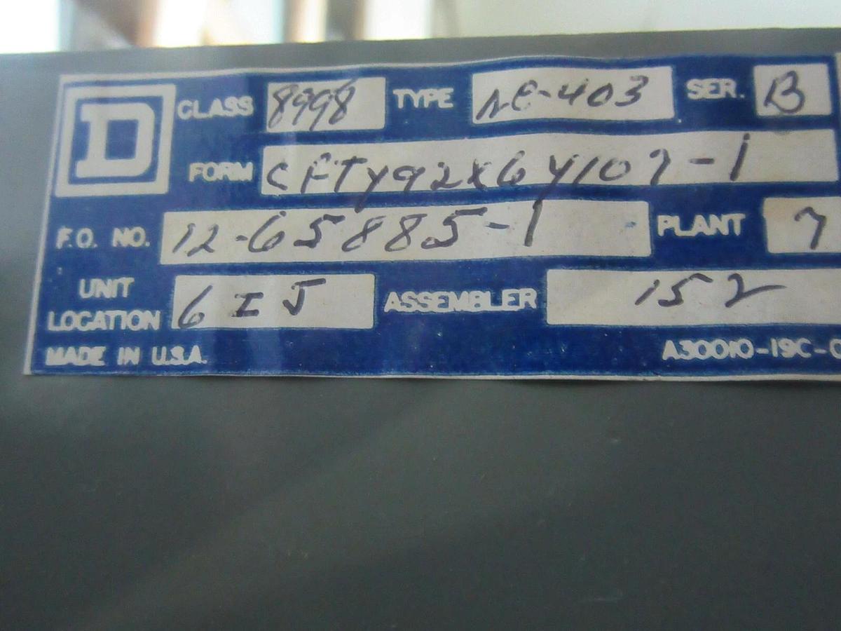 Used SQUARE D MCC FUSIBLE STARTER BUCKET 8998-NE-403 SER. B 12" MODEL: 4 NEMA 1