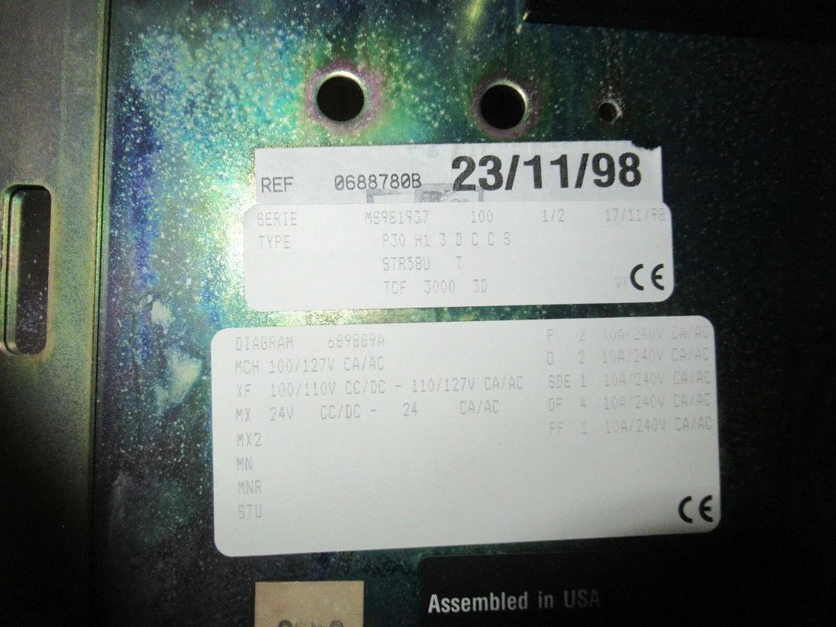 Used 3000 A SQUARE D MERLIN GERIN MASTERPACT BREAKER STATIONARY ASSEMBLY MP30 CRADLE