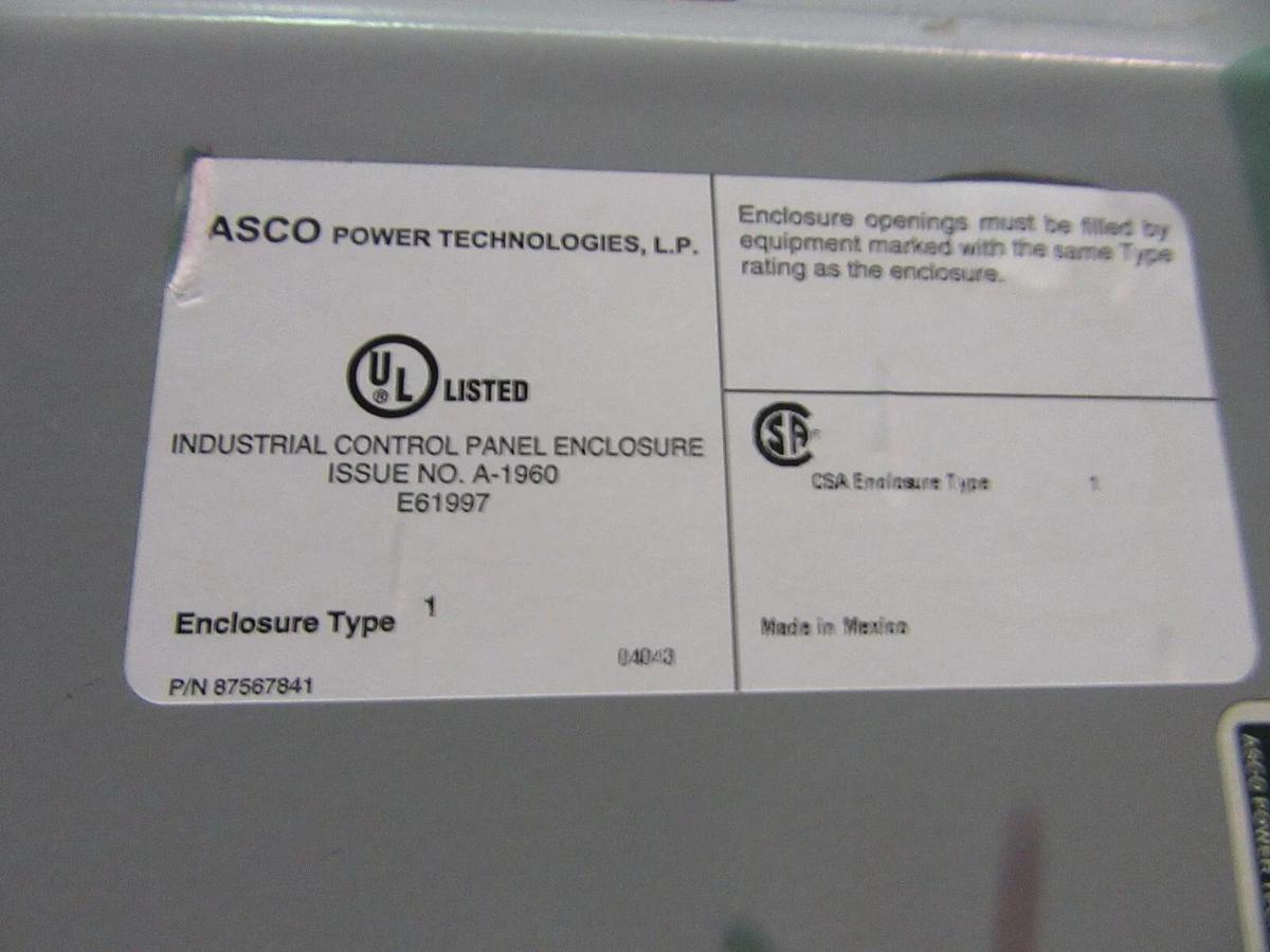 Used 150 AMP ASCO ATS AUTOMATIC TRANSFER SWITCH 480 VAC 3 PH D07ATSC30150N50C