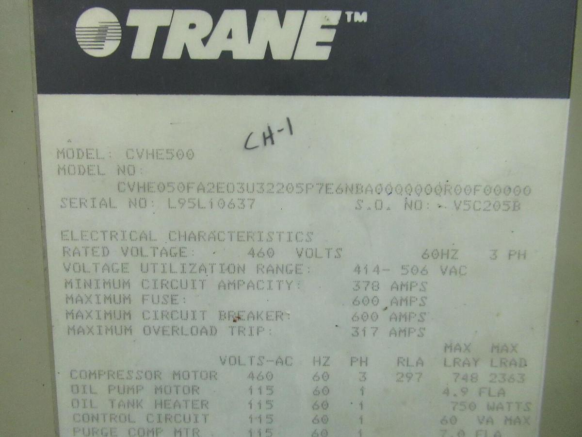 Used TRANE 500 TON CENTRAVAC ADAPTIVE CONTROL INTERFACE CVHE500 CHILLER 460 VAC R-123