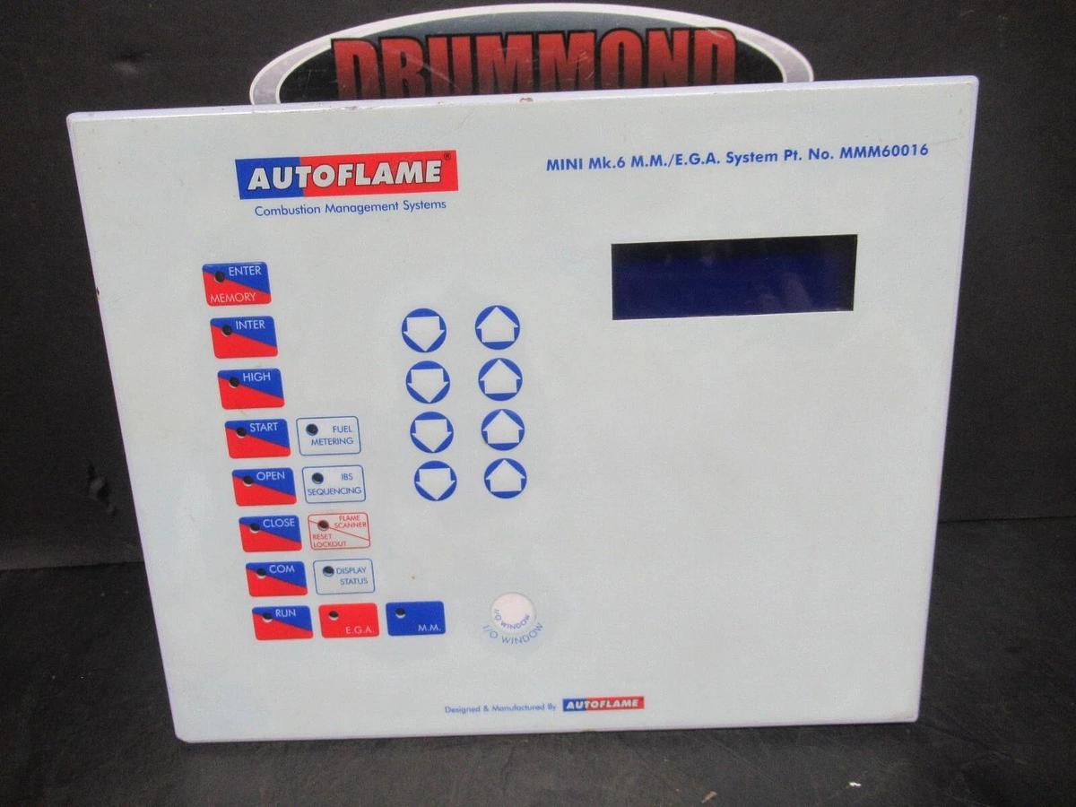Used AUTOFLAME MM/EGA SYSTEM MM60016 MK. 6 230 VAC 45 W COMBUSTION MANAGEMENT SYSTEM