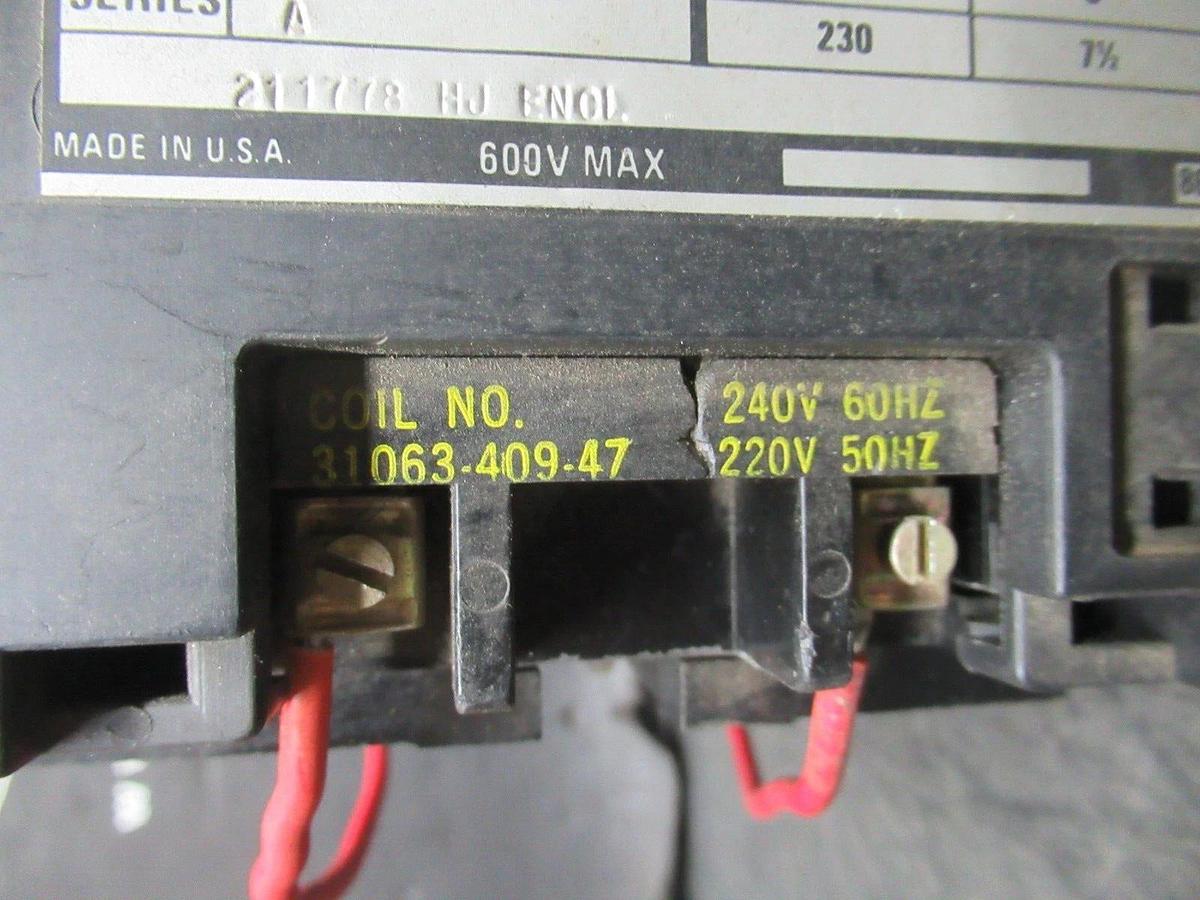 Used SQUARE D NEMA SIZE 2 CONTACTOR 8502SDG1 SER. A 230 VAC 7.5 HP COIL: 220/240 VOLT