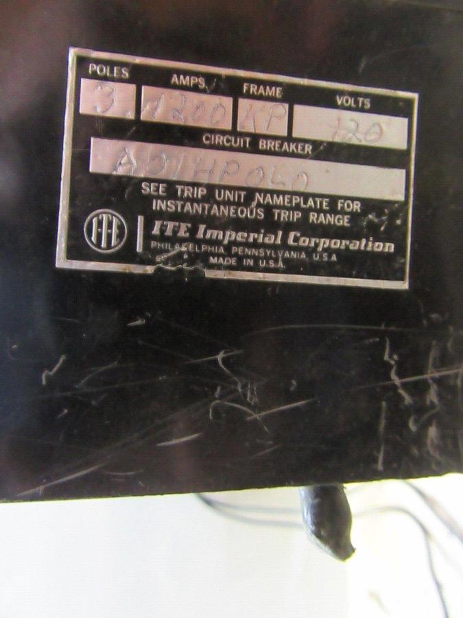 Used ITE CIRCUIT BREAKER KP3-F120 1200 AMP 600 VAC 3-POLE W/ SHUNT TRIP