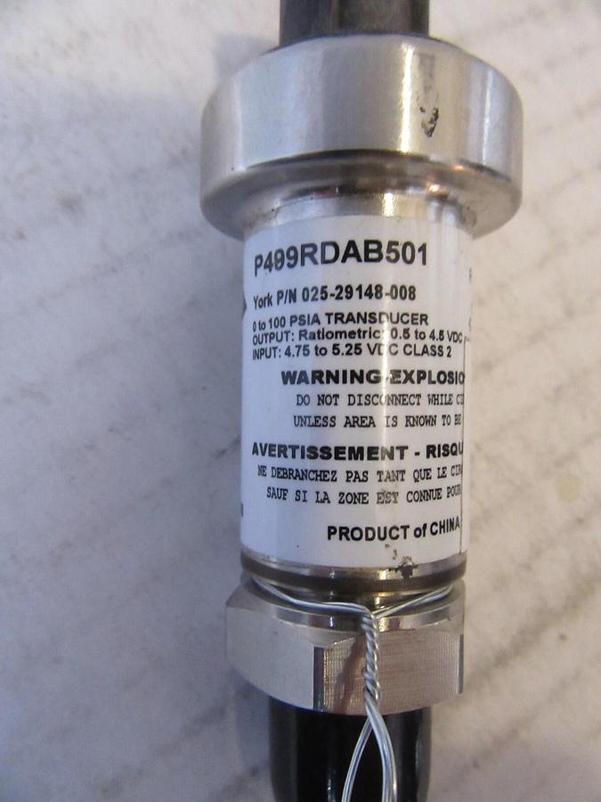 YORK / PENN / JOHNSON CONTROLS P499RDAB501 P/N 025-29148-008 PRESSURE TRANSDUCER