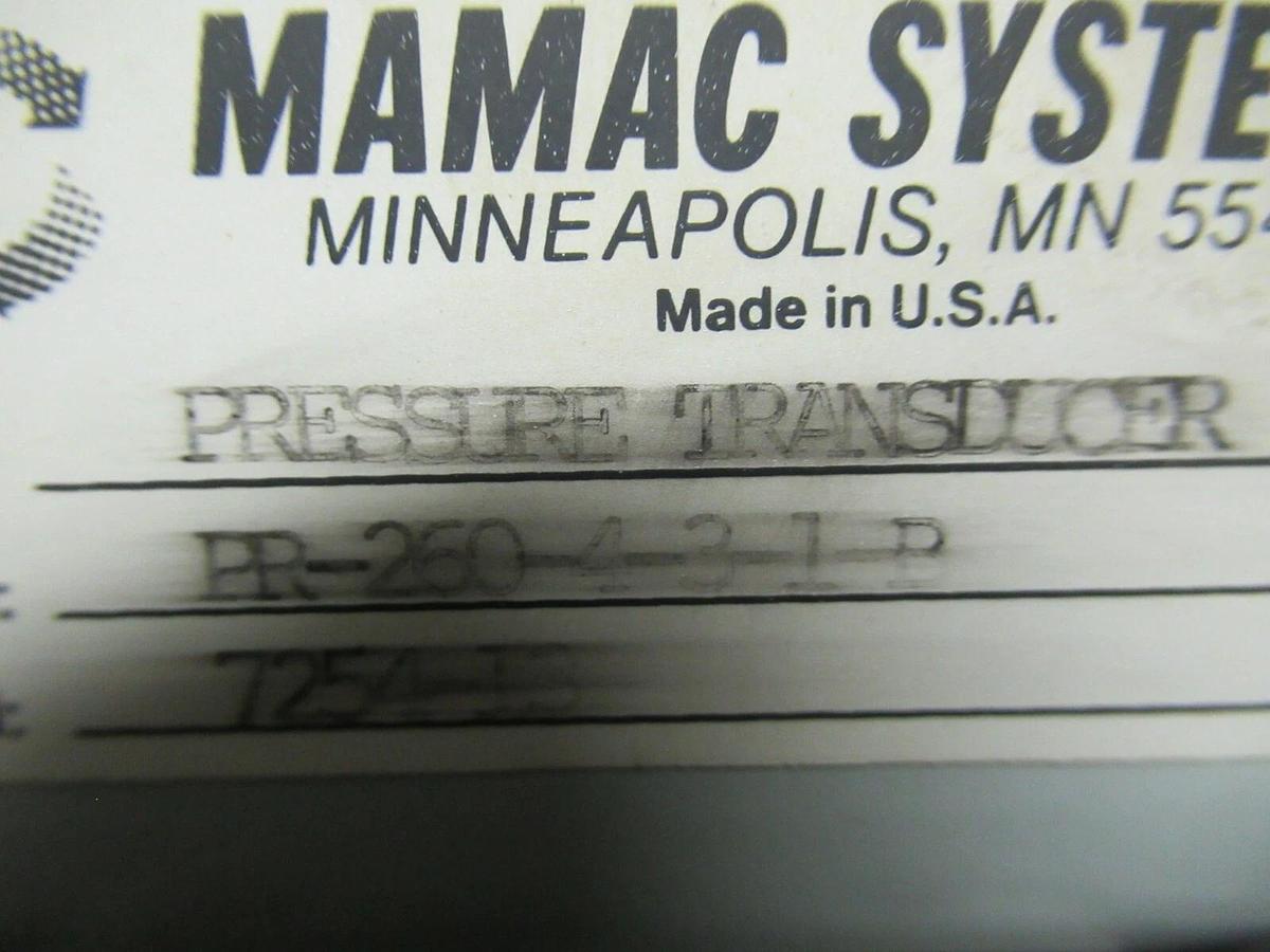 Used MAMAC SYSTEMS PRESSURE CONTROL SWITCH PR-260-4-3-1-B