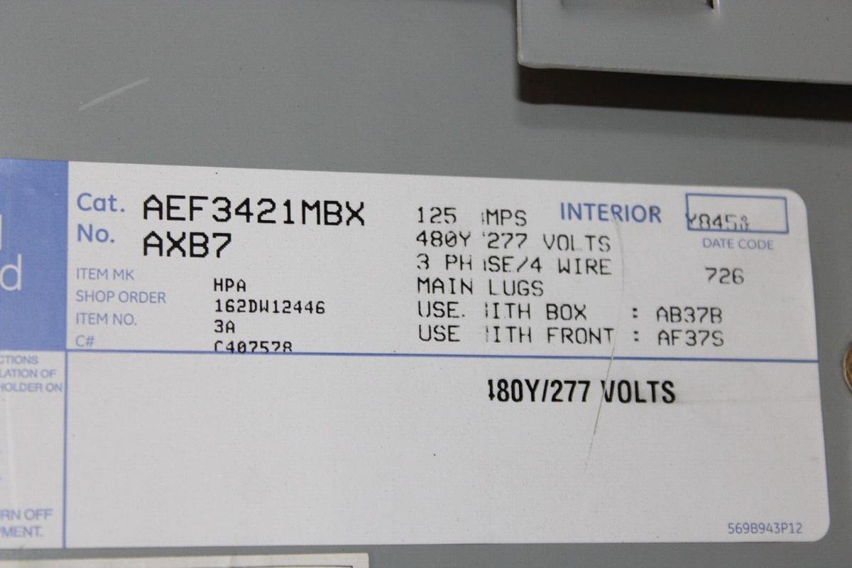 Used GENERAL ELECTRIC SERVICE PANELBOARD AB37B 125 AMP 480Y/277V 3-PHASE NEMA 1