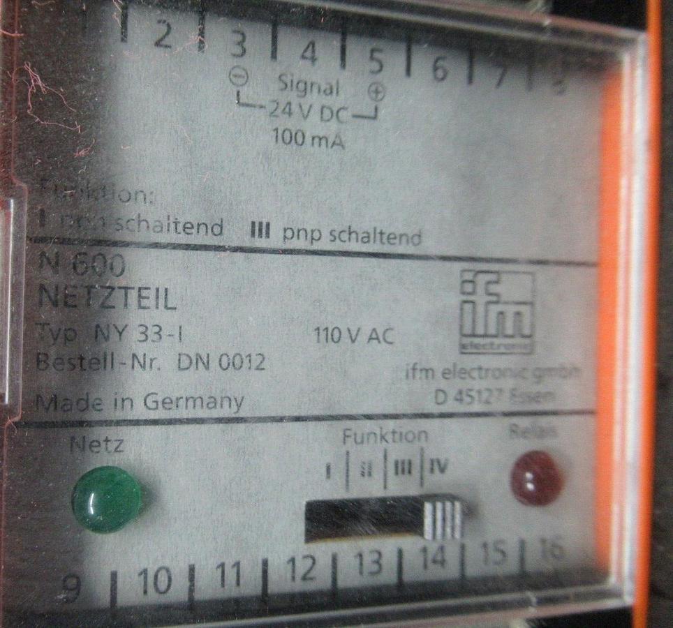 Used IFM SWITCHING AMPLIFIER N-600 NY-33-1 110 VAC 60 HZ 5 VA **WARRANTY INCLUDED**