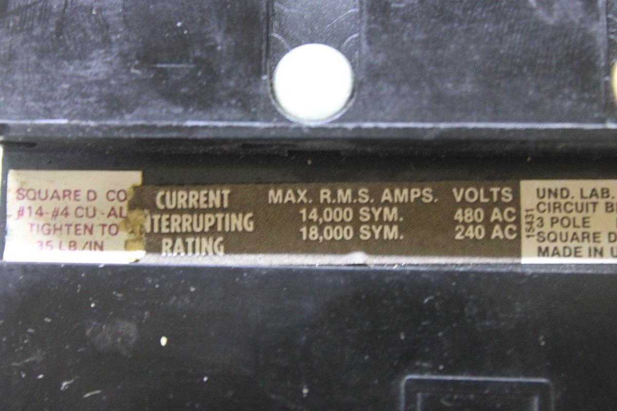 Used SQUARE D I-LINE CIRCUIT BREAKER KA36250 SERIES 2 250 AMP 600 VAC 3-POLE