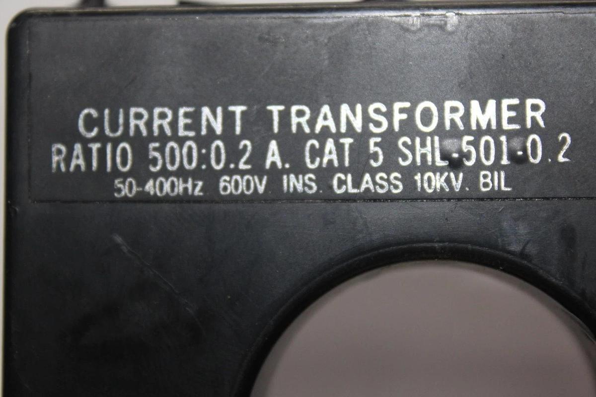 Used INSTRUMENT TRANSFORMER CURRENT TRANSFORMER 5-SHL-501-0.2 50-400 HZ 500:0.2