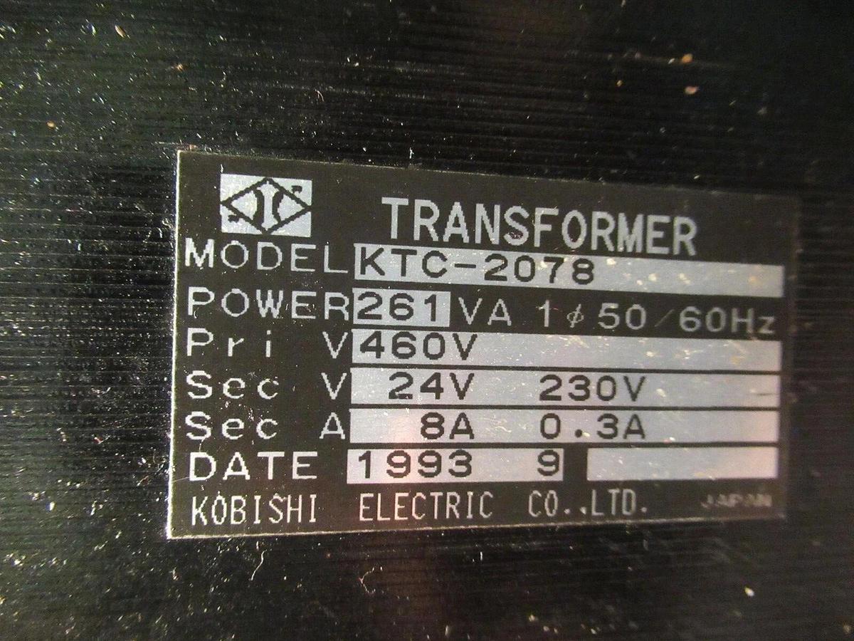 Used 0.261 KVA (261 VA) KOBISHI TRANSFORMER KTC-2078 240/480 VAC 8 AMP 50/60 HZ
