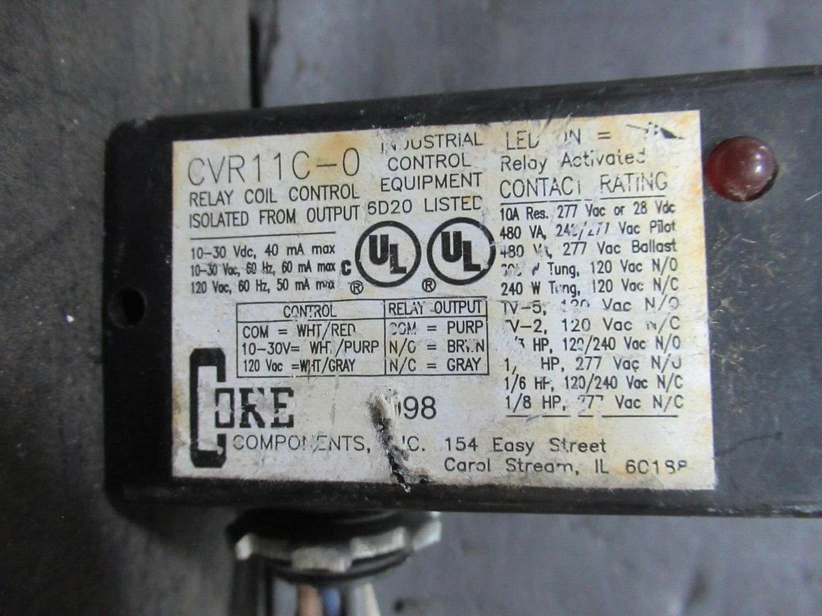 Used CORE COMPONENTS CVR11C-0 RELAY COIL CONTROL 120 VAC 50 mA **WARRANTY INCLUDED**