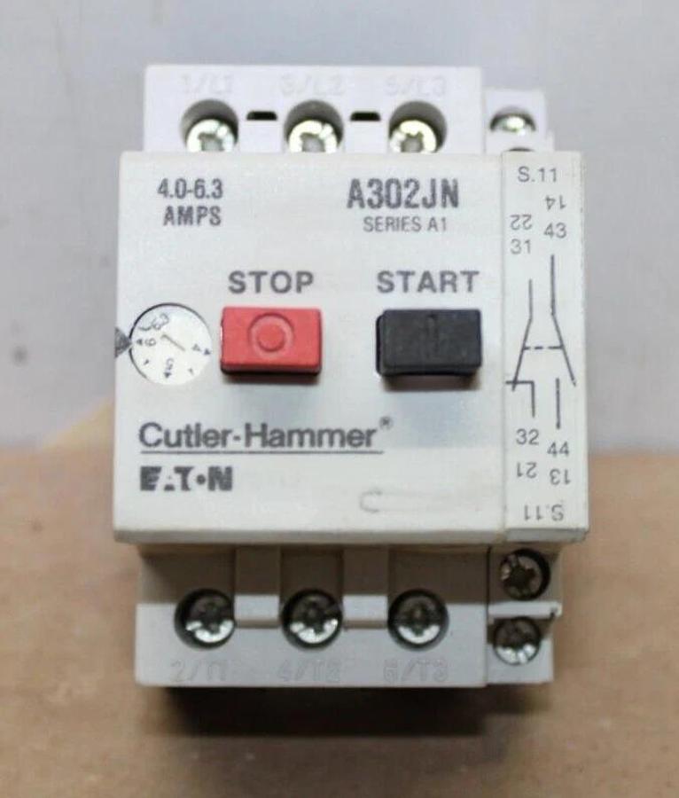 Used CUTLER HAMMER EATON MANUAL MOTOR STARTER A302JN 4-6.3 AMP 600 VAC 5 HP 3-PHASE