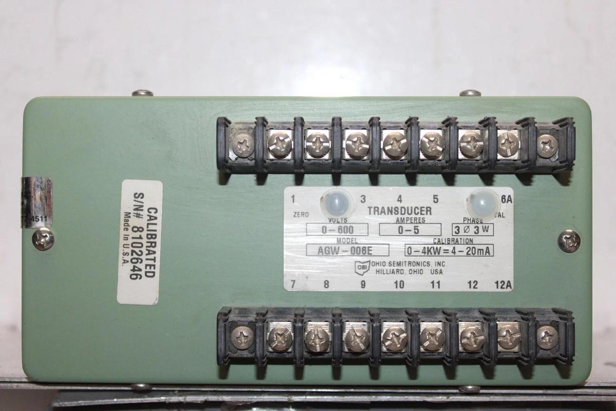 Used OHIO SEMITRONICS TRANSDUCER AGW-006E 600 VOLT 5 AMP 3-PHASE 3 WATT 4 KW