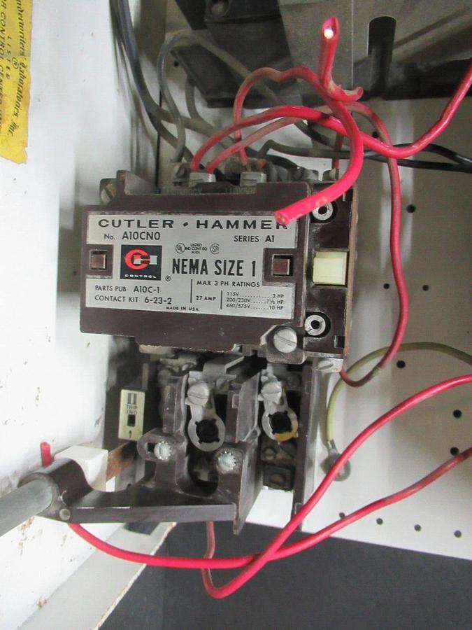 Used CUTLER HAMMER MOTOR STARTER CONTROL 12" W/ A10CN0 NEMA SIZE 1 15 AMP 600 VAC