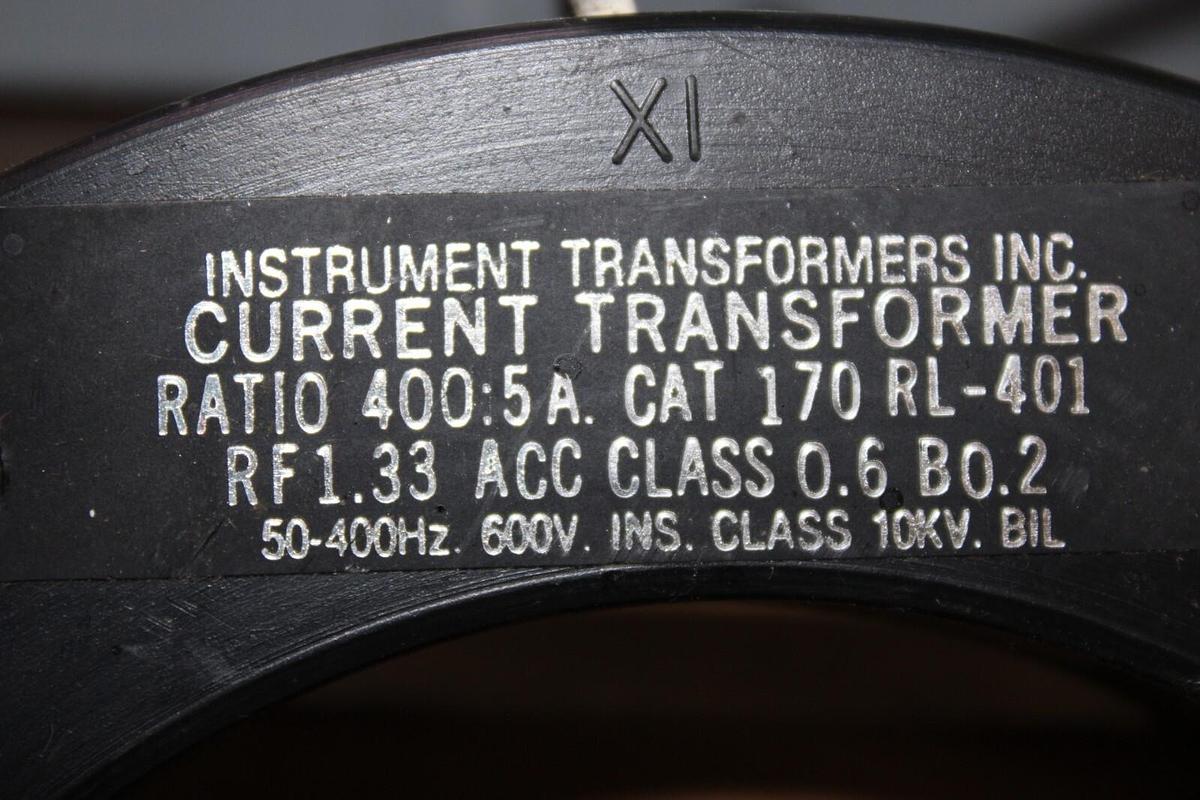 Used INSTRUMENT TRANSFORMERS CURRENT TRANSFORMER 170-RL-401 400:5 50-400HZ 600V