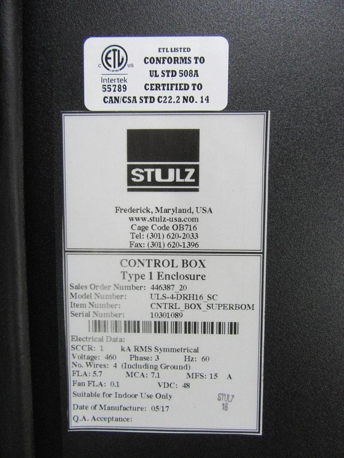 Used 10 TON STULZ CyberAir / CyberOne PRECISION CHILLED WATER COOLING SYSTEM COS-120