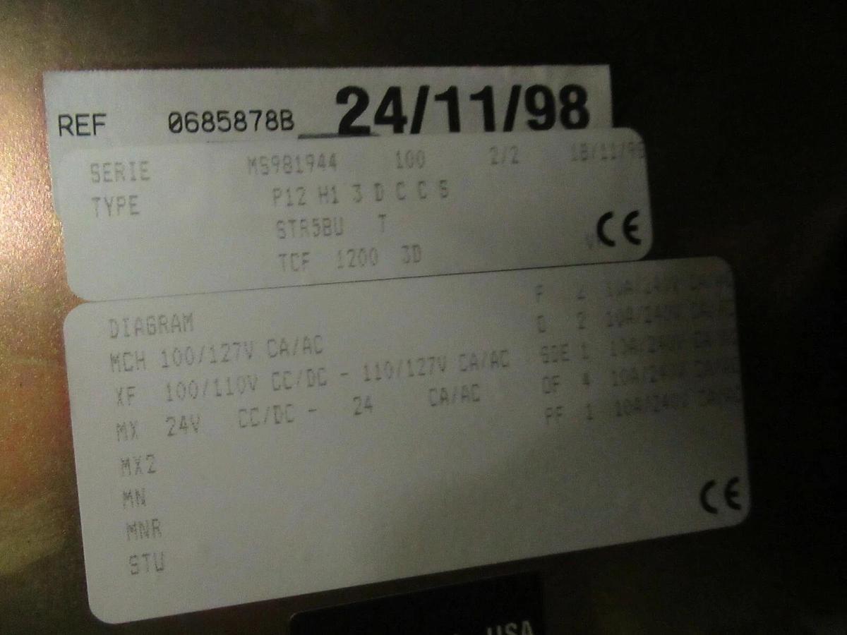 Used 1200 A SQUARE D MERLIN GERIN MASTERPACT BREAKER STATIONARY ASSEMBLY MP12 CRADLE