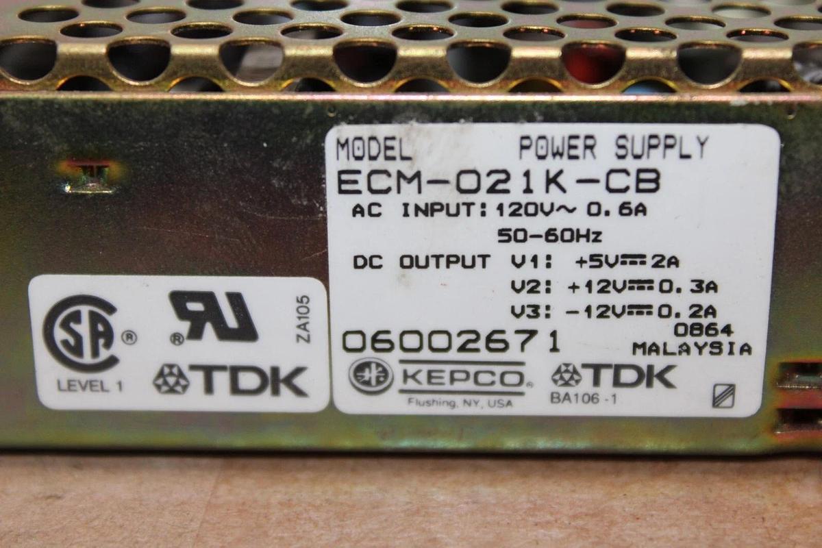 Used KEPCO TDK POWER SUPPLY ECM-021K-CB 120 VAC 0.6 AMP **WARRANTY INCLUDED**