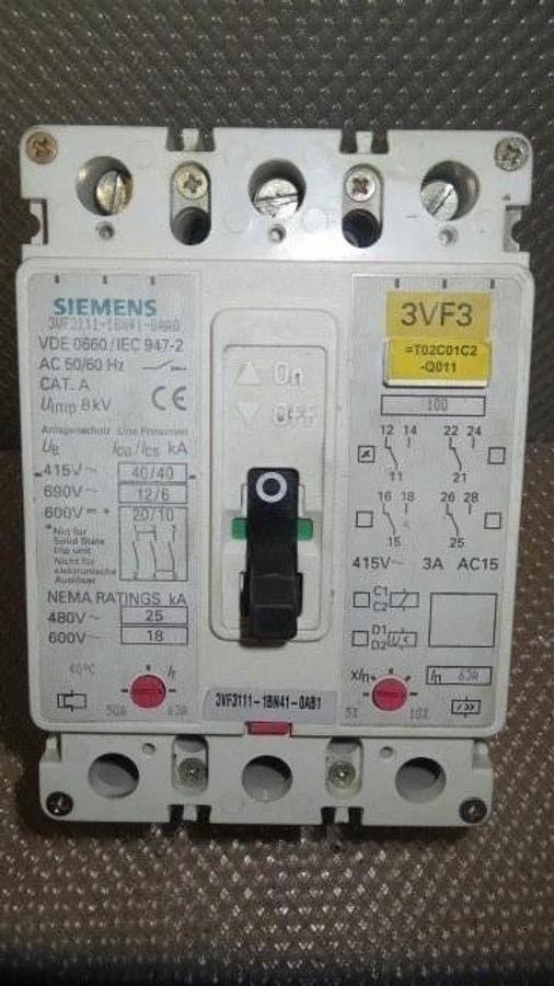 Used SIEMENS BREAKER 50-63 AMP 600 VAC 3 POLE MODEL 3VF3111-1BN41-OAB1 **WARRANTY**