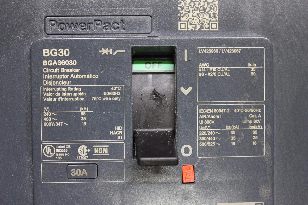 Used SQUARE D I-LINE CIRCUIT BREAKER FA34100 SERIES 2 100 AMP 480 VAC 3-POLE