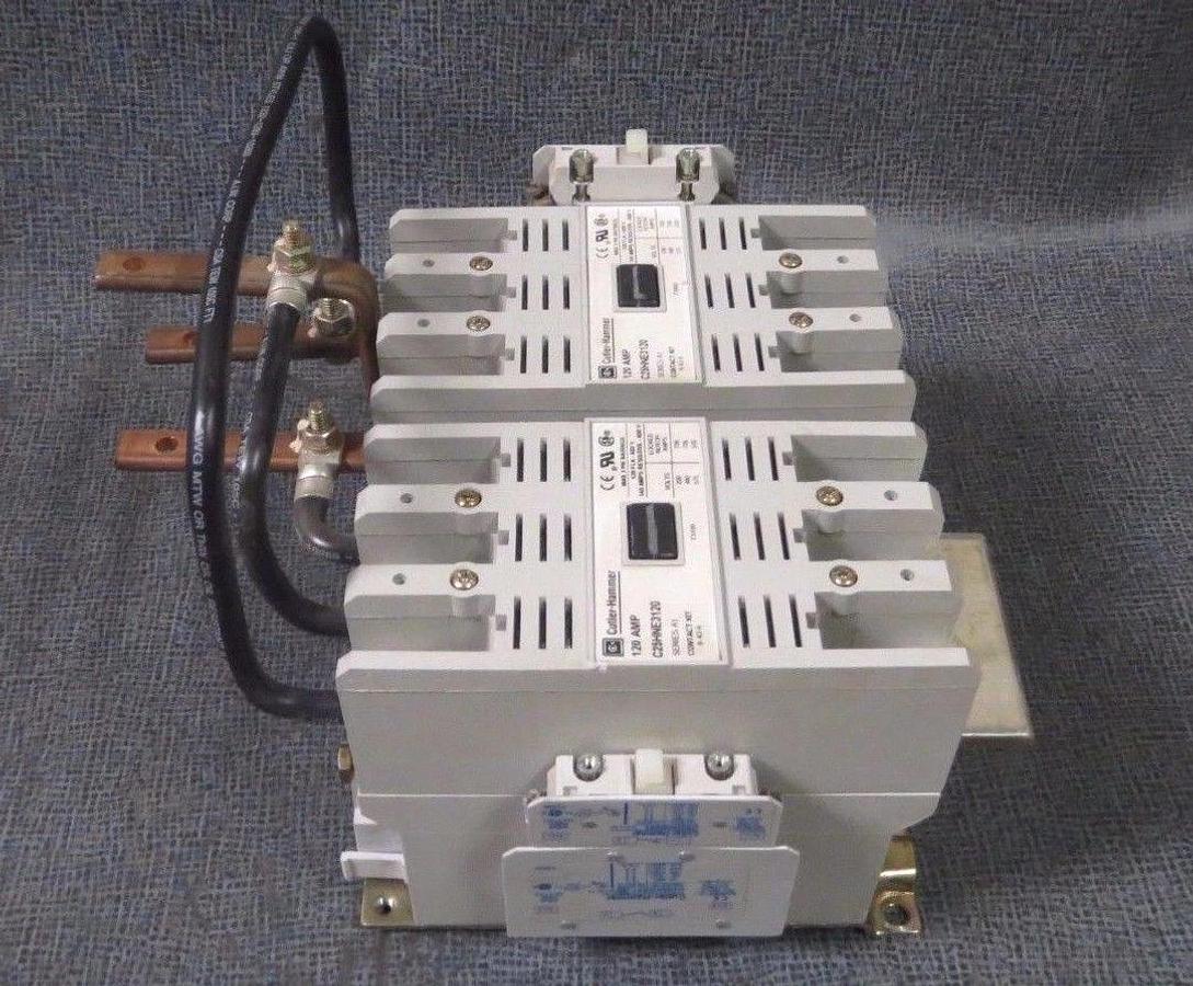 Used CUTLER HAMMER REVERSING CONTACTOR SET - 120 AMP 600 V 120V COILS # C25HNE3120