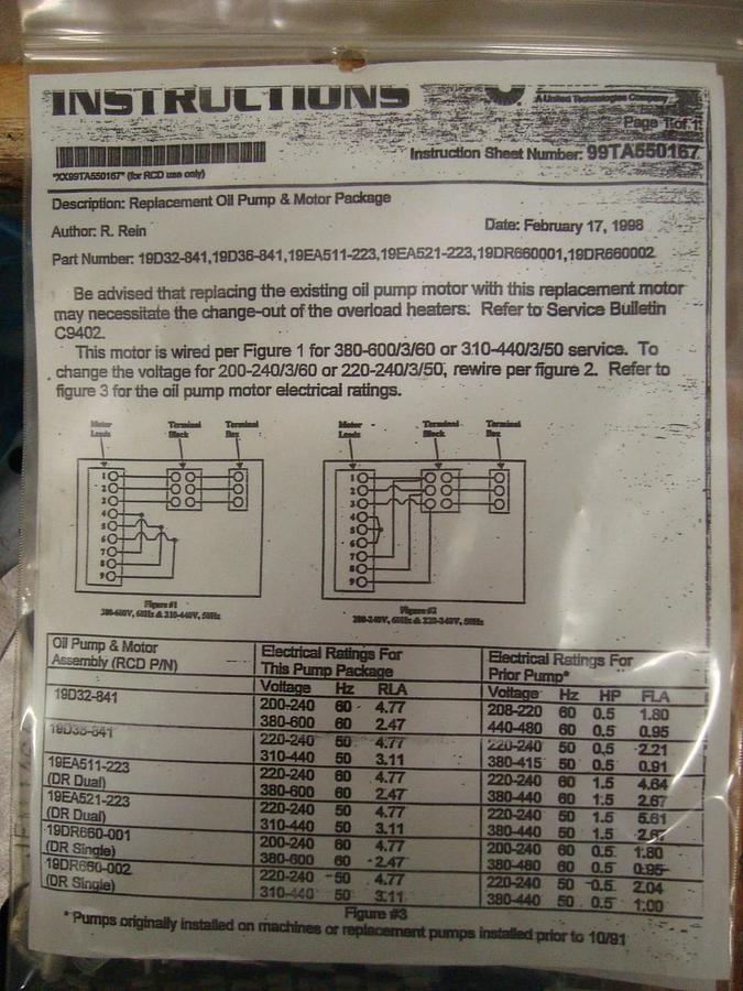CARRIER NEW SURPLUS REPLACEMENT OIL PUMP MOTOR PACKAGE 19EA511-223 1.5 HP 480 V