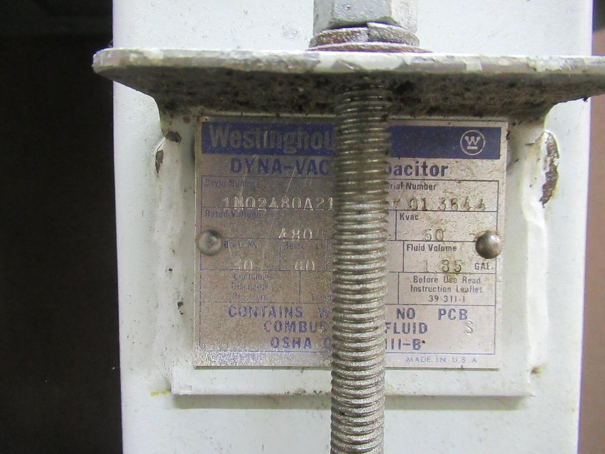 Used 100 KVAR (2-EA 50s) WESTINGHOUSE 480 V DYNA-VAC CAPACITOR BANK 1N02480A21A 3 PH