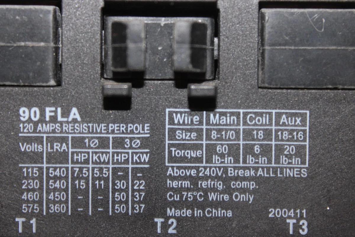 Used EATON CONTACTOR C25GNF390A 90 AMP 600 VOLT 50 HP 37 KW 3-PHASE 3-POLE