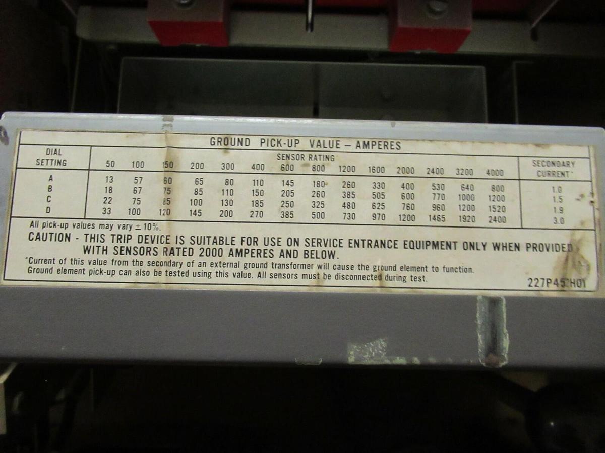 Used WESTINGHOUSE LOW VOLTAGE CIRCUIT BREAKER DS-416 1200A 635V W/ AMPTECTOR I