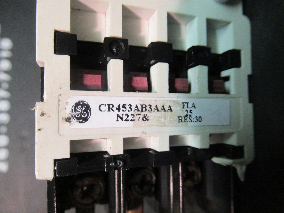 Used GE 3-PHASE CONTACTOR CR453AB3AAA 25 AMP 600 VAC 10 HP COIL: 110-120 VOLT