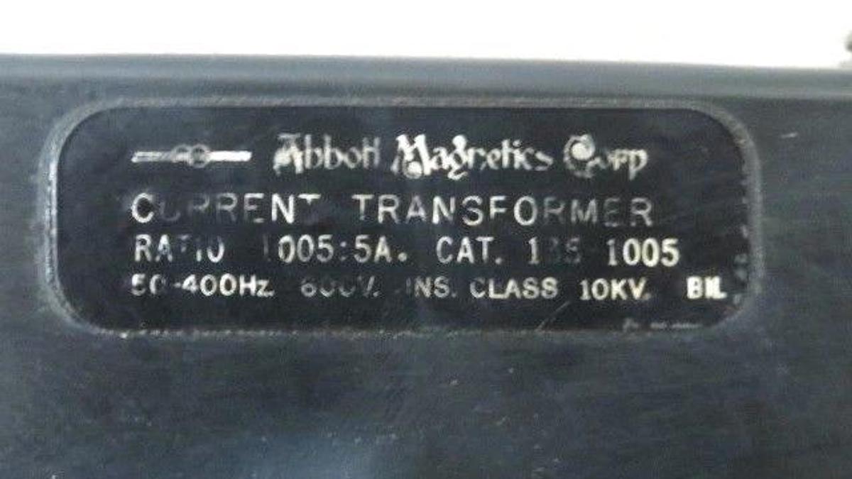 Used ABBOTT MAGNETICS CORP CURRENT TRANSFORMER RATIO 1005:5A - 10KV BIL  #135-1005