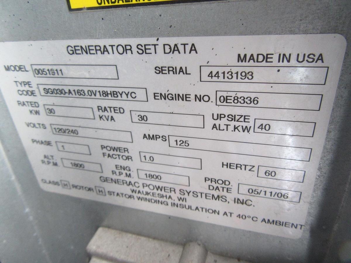 Used 30 KW GENERATOR GENERAC NATURAL GAS LP PROPANE 120/240V 1 PH SG030 399 HRS VIDEO