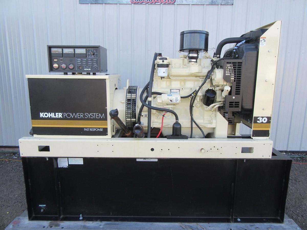 Used 30KW DIESEL GENERATOR KOHLER 120/240 V JOHN DEERE 12-LEAD RECONNECTABLE 33 KW