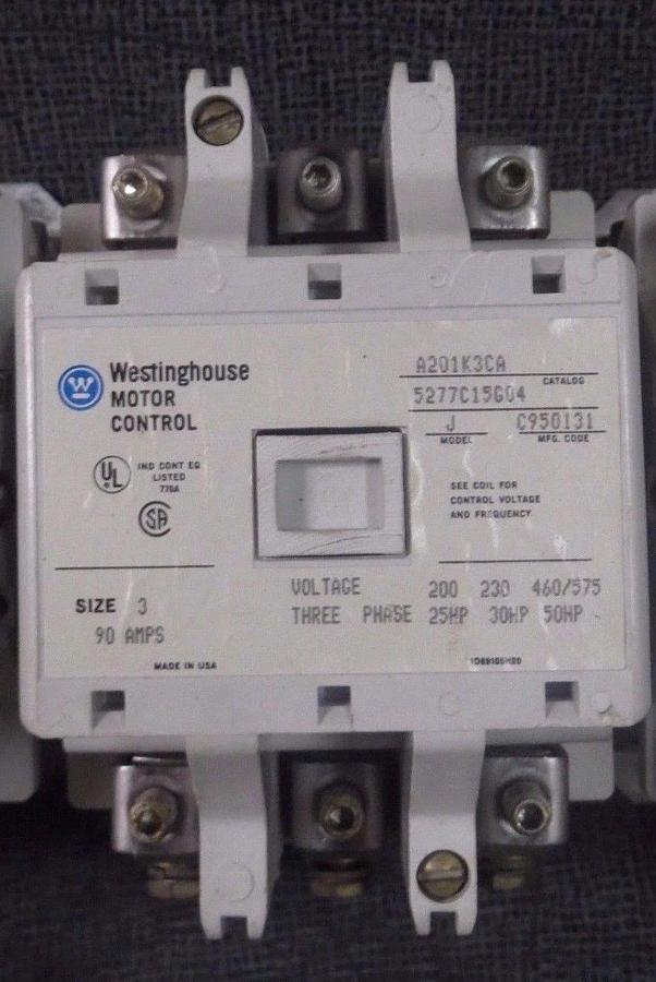 Refurbished WESTINGHOUSE CONTACTOR (1) SIZE 3 90 AMP 600V 3 POLE 120V COIL MODEL: A201K3CA