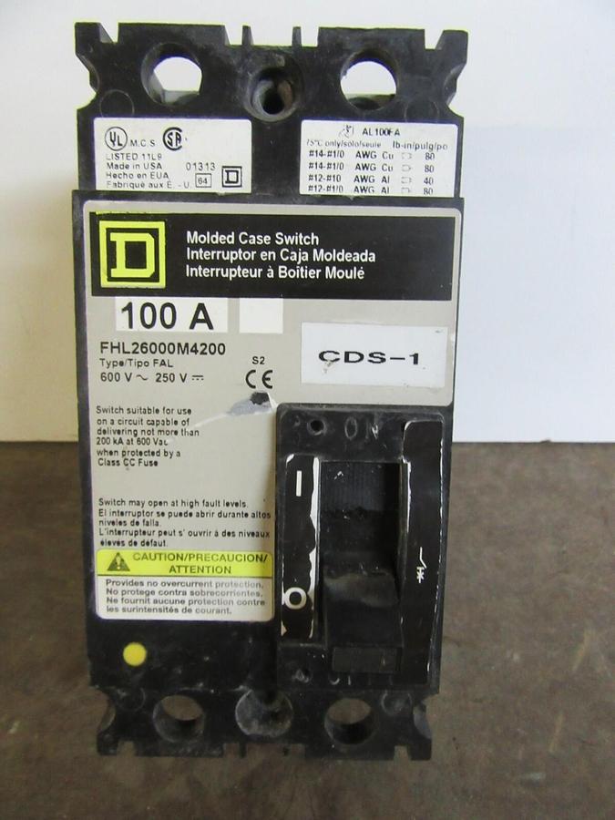 Used SQUARE D CIRCUIT BREAKER FHL26000M4200 100 AMP 600 VAC 2-POLE **WARRANTY**