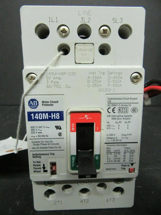 Used 50 AMP ALLEN BRADLEY BREAKER 140M-H8P-C50 3 POLE 600 VAC **WARRANTY INCLUDED**