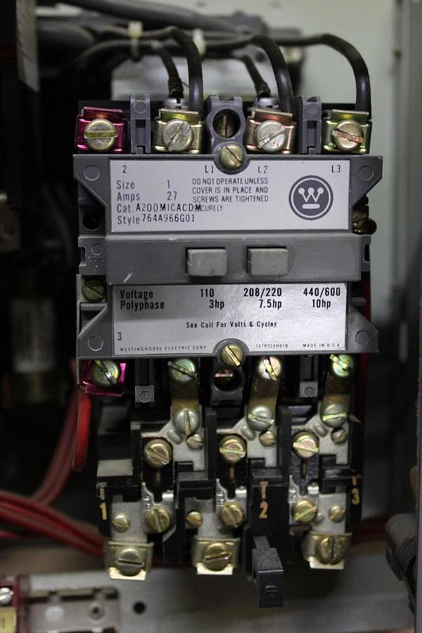 Used WESTINGHOUSE TYPE W MOTOR CONTROL BUCKET 12" SIZE 1 STARTER 27 AMP W/ DOOR