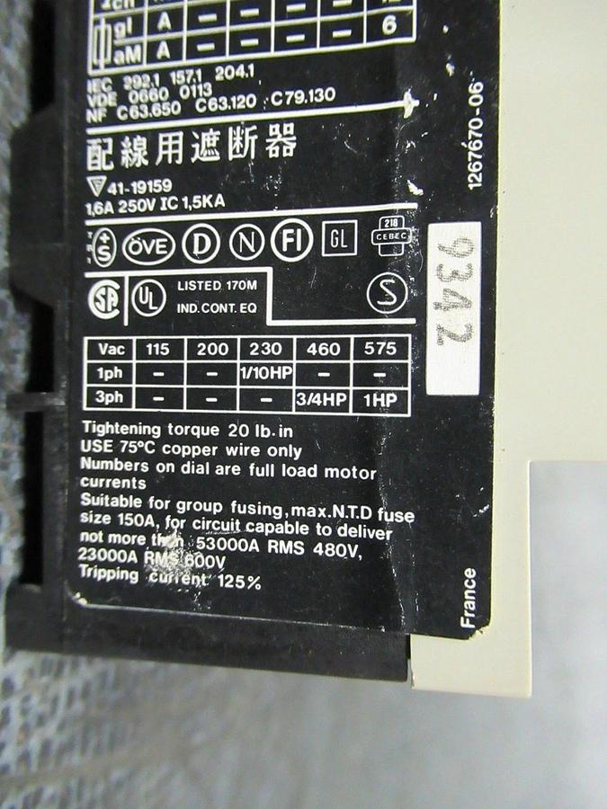 Used TELEMECANIQUE MANUAL MOTOR STARTER GV1-M06 600 VOLT 1-1.6 AMP 1 HP **WARRANTY**