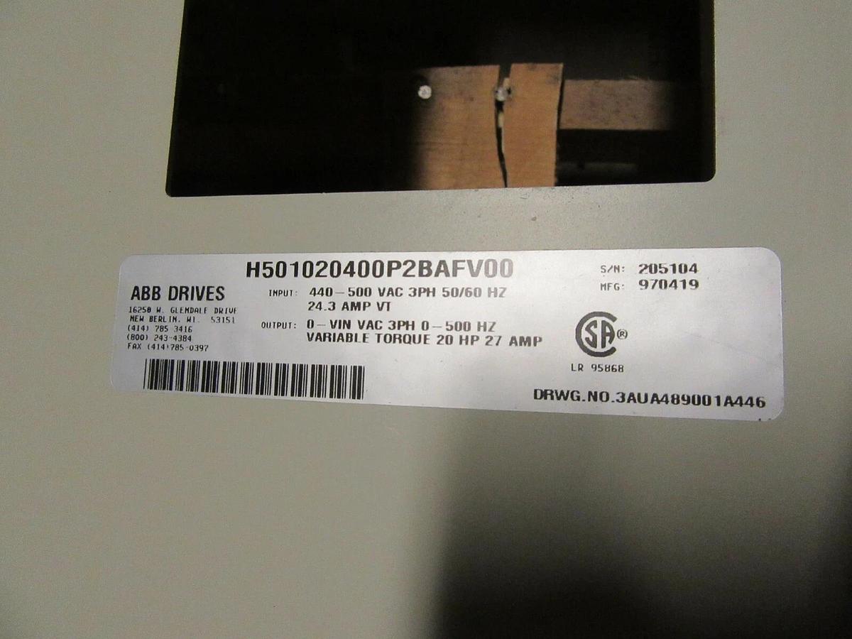 Used ABB VARIABLE SPEED DRIVE H501020400 ACH501-020-4-00P2 480V 20 HP 27 AMP