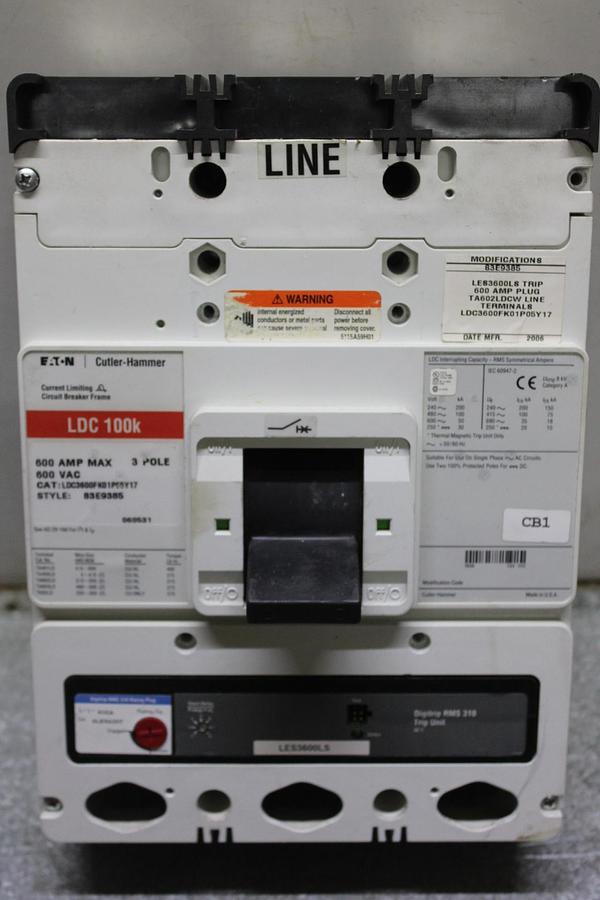 Used CUTLER HAMMER CIRCUIT BREAKER FDC3015L 15 AMP 3-POLE 600 VAC