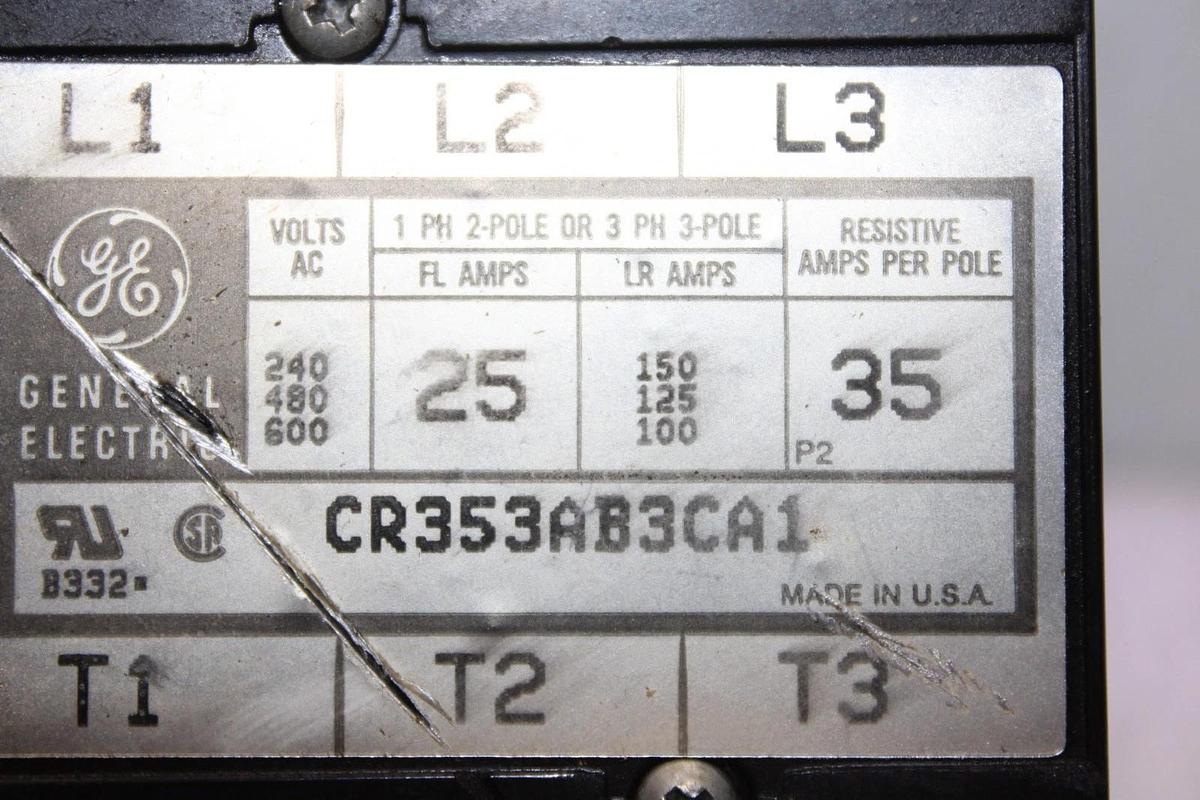 Used GENERAL ELECTRIC CONTACTOR CR353AB3CA1 25 AMP 600 VAC 3-POLE **WARRANTY**
