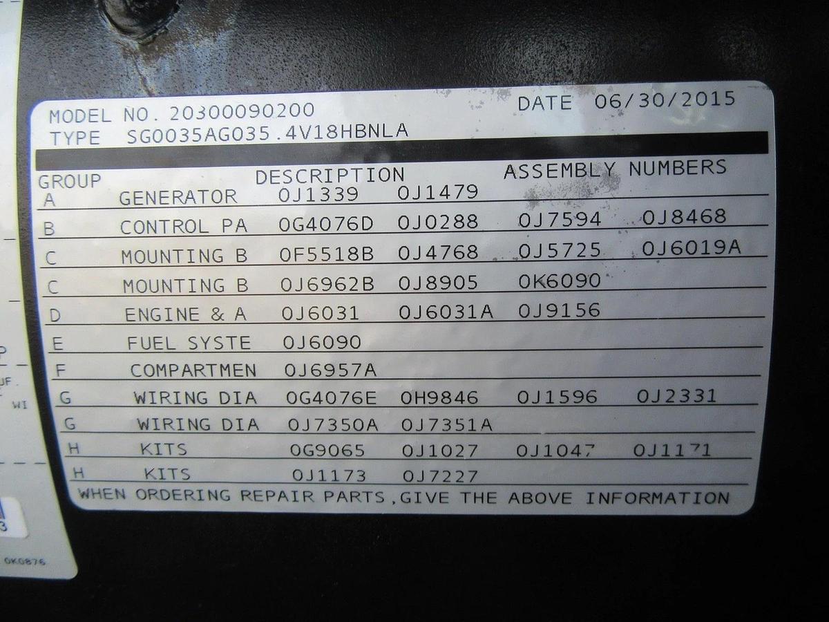 Used 35 KW GENERATOR GENERAC NATURAL GAS LP PROPANE 120/240 VOLT 1 PH 30 KW 40KW 2015