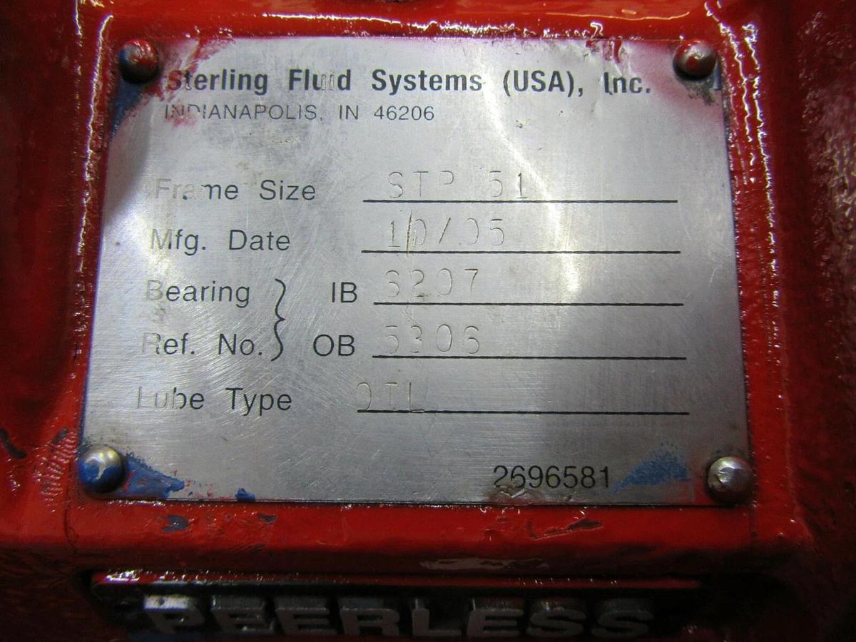 Used 25 HP STERLING PEERLESS 1.5" X 3" CENTRIFUGAL WATER PUMP 316SS 225 GPM 8" IMP