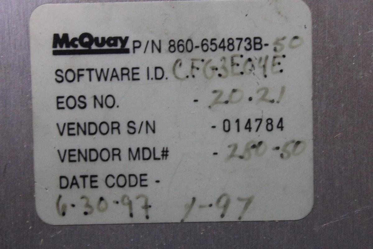 Used MCQUAY CHILLER CONTROL MODULE 860-654872B-50 SOFTWARE: CFG3E04E 500-000280-00-F