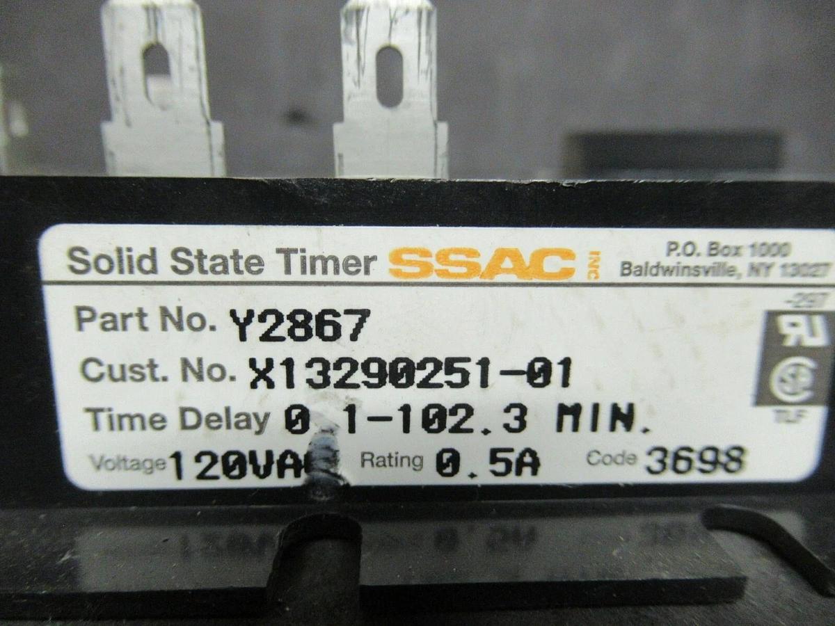 Used TRANE SSAC SOLID STATE TIMER Y2867 0.1-102.3 MINUTE DELAY 120 VAC 0.5 AMP