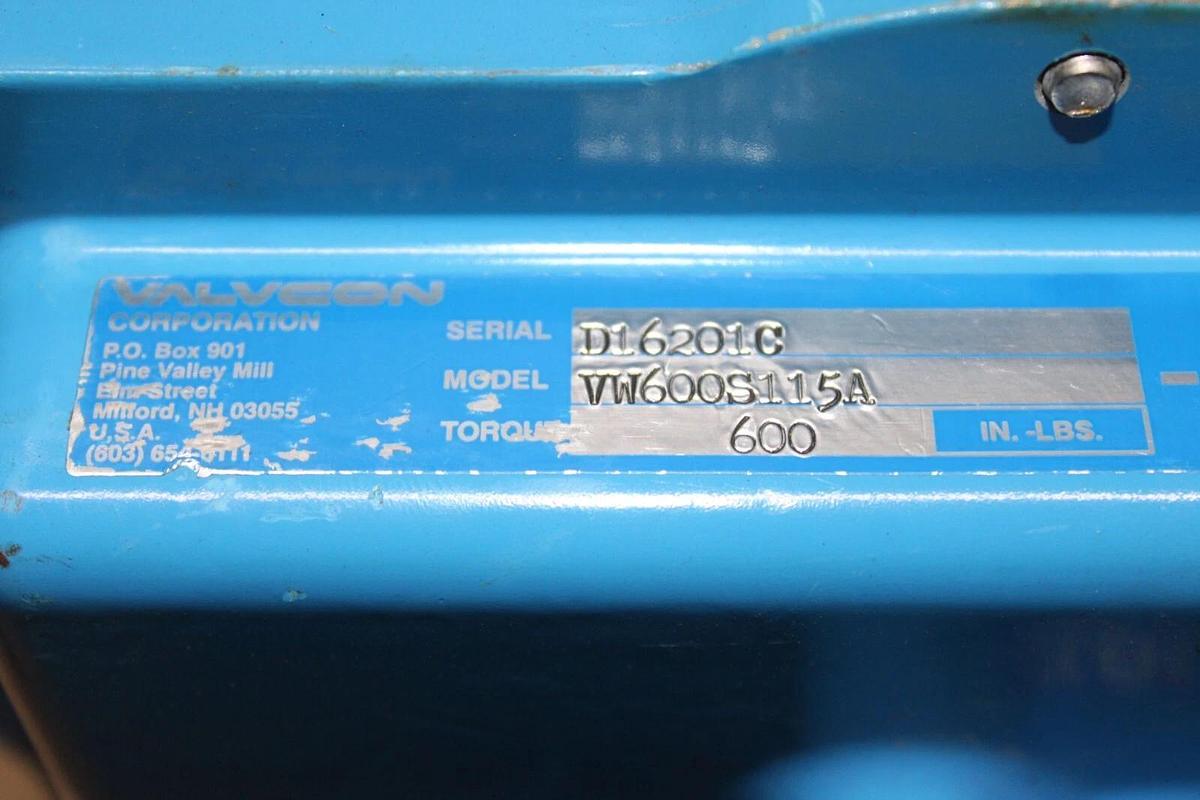 Used VALVCON ACTUATOR VW600S115A 600 IN-LBS 115 VAC 0.6 AMP 15 SEC CYCLE **WARRANTY**