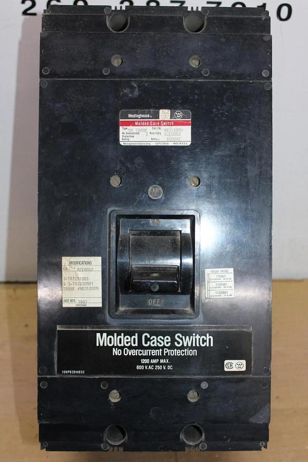Used CUTLER HAMMER MOLDED CASE SWITCH NB31200N 1200 AMP 3-POLE 600 VAC